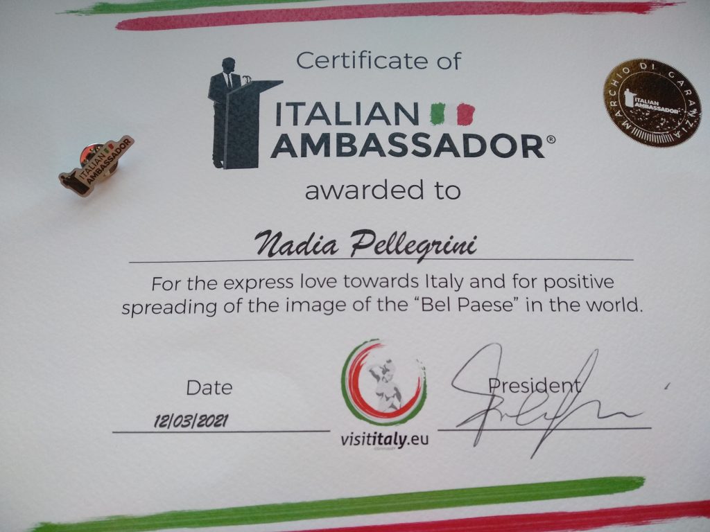 Certificate Italian Ambassador Visititaly